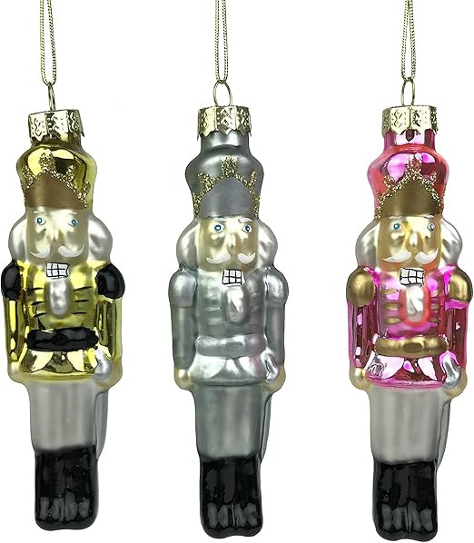 Amazon.com: VGEUNA Nutcracker Christmas Ornaments Set, 3pcs Glass Blown Hanging Ornaments for Chr... | Amazon (US)