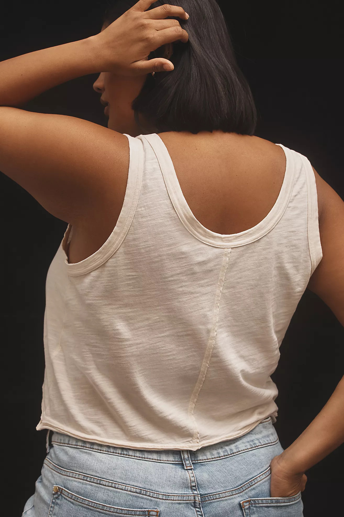 The Kacey Cotton-Slub Scoop-Neck Crop Tank Top by Pilcro | Anthropologie (US)