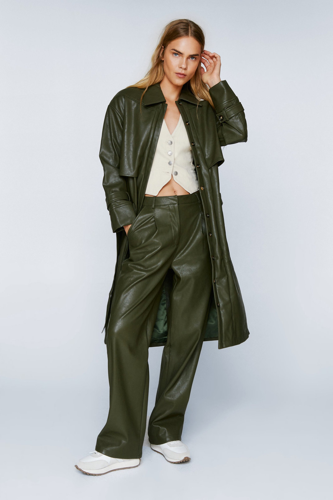 Pocket Detail Faux Leather Trench Coat | Nasty Gal (US)
