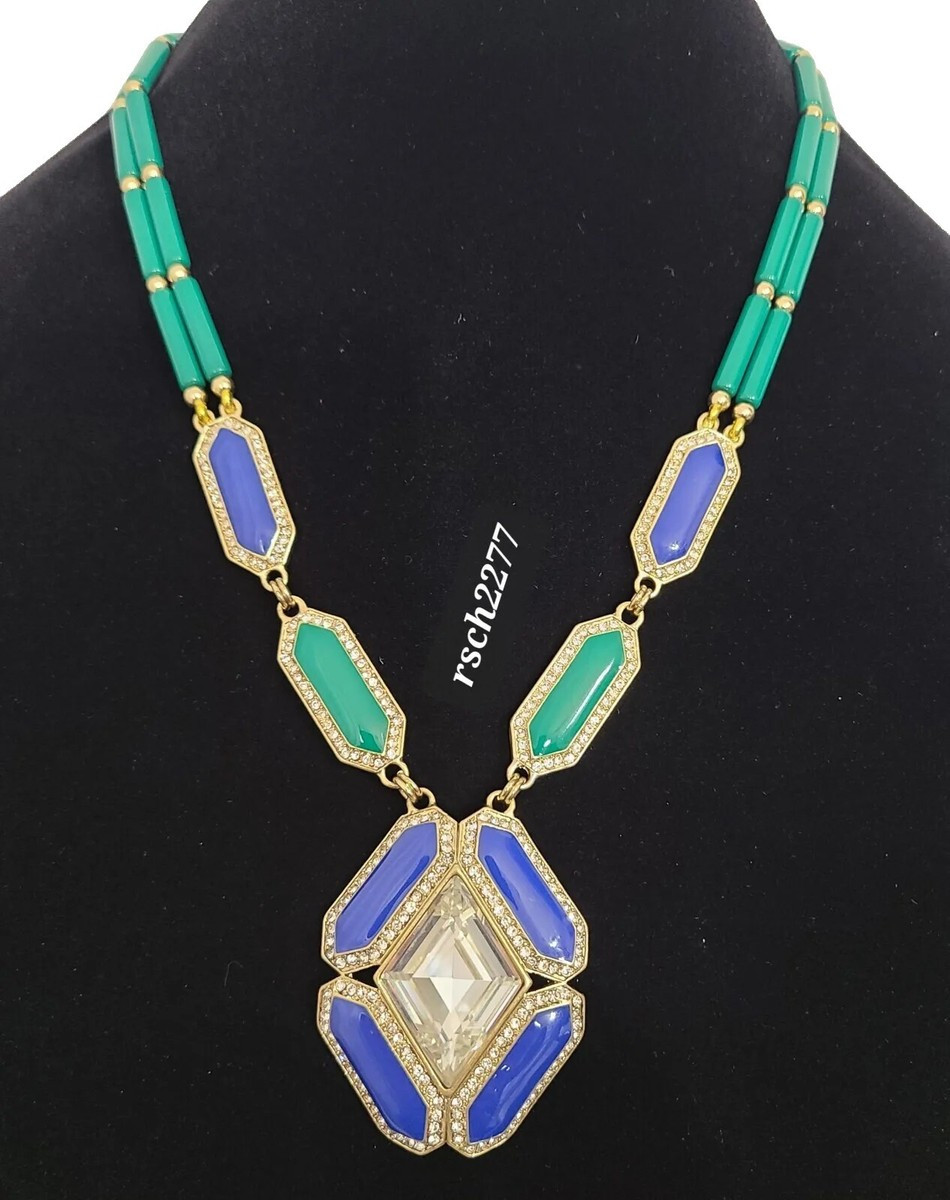 Heidi Daus "Divine Diamond" Crystal and Enamel Drop Necklace-Green/Blue-NWT | eBay US