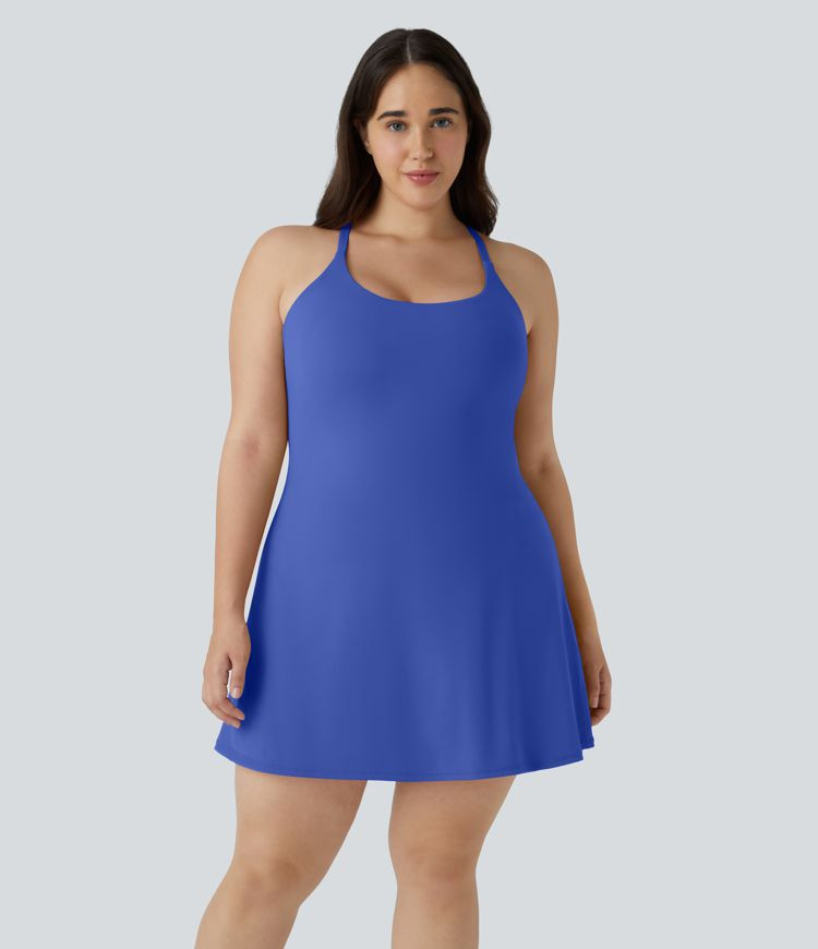 Women’s Everyday SoftlyZero™ Plush Backless 2-in-1 Flare Workout Plus Size Dress-Wannabe-Easy... | HALARA