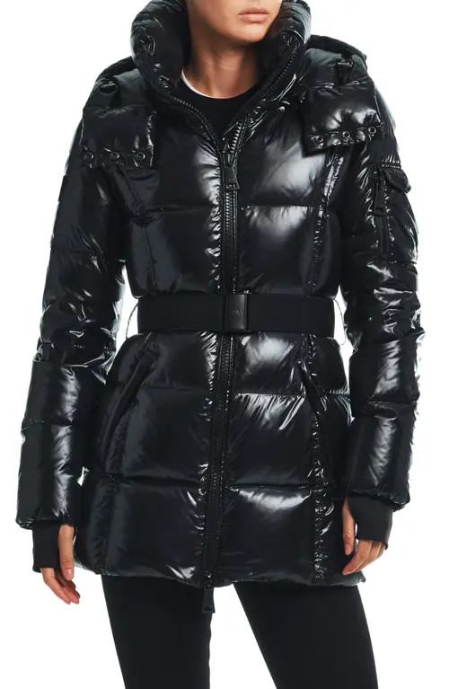 SAM. Soho Belted Down Puffer Coat in Jet at Nordstrom, Size Large | Nordstrom