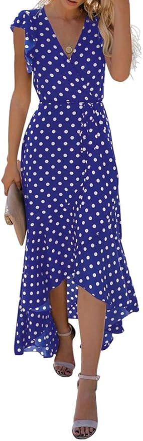 GRECERELLE Women's Summer Floral Print Cross V Neck Dress Bohemian Flowy Long Maxi Dresses | Amazon (US)