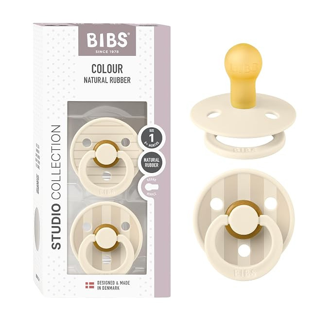 BIBS Colour Pacifier, 0-6 Months, 2-Pack, Round Nipple, Pin Ivory Vanilla | Amazon (US)