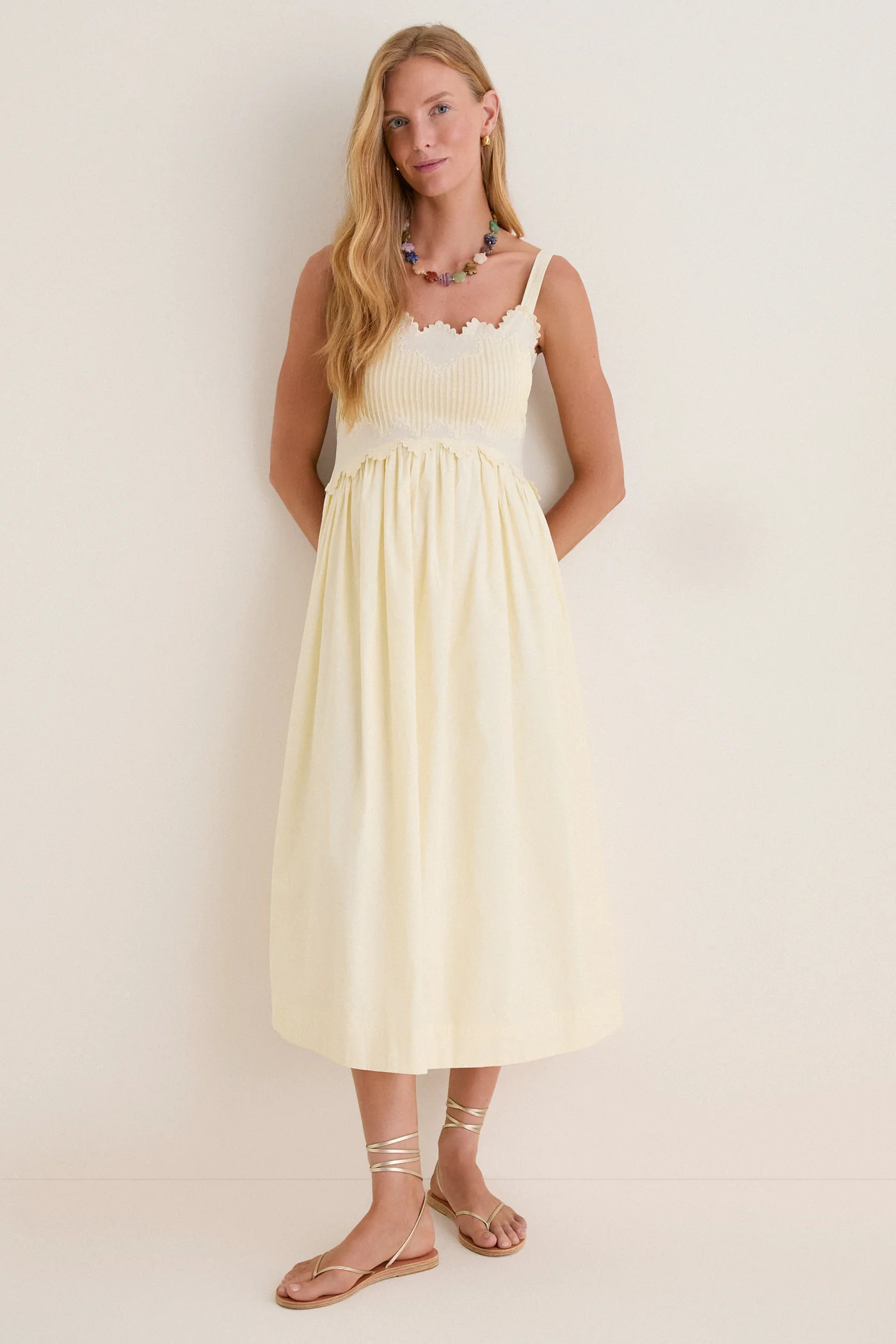 Butter Yellow Embroidered Cotton Midi Dress | Tuckernuck (US)