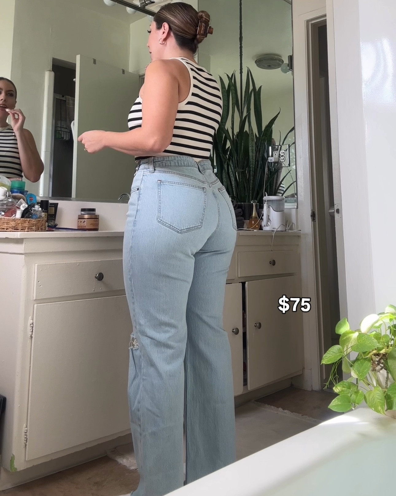 Abercrombie has a sale rn for $50 Off $150,or $25 Off $100🫶🏼I love their quality & the curve love style is my favorite! These are relaxed jeans so they aren’t as fitted as the straight style jeans. 
PS: I know husband haaaateeeees to see these jeans coming, he asked me if my knees hurt when I fell from heaven 🤭😅
.
.
.
#abercrombiepartner #abercrombie #sale #midsize #jeans #90sjeans 90srelaxedjeans #fitcheck #ootd #outfit 

#LTKMidsize #LTKFindsUnder100 #LTKSaleAlert