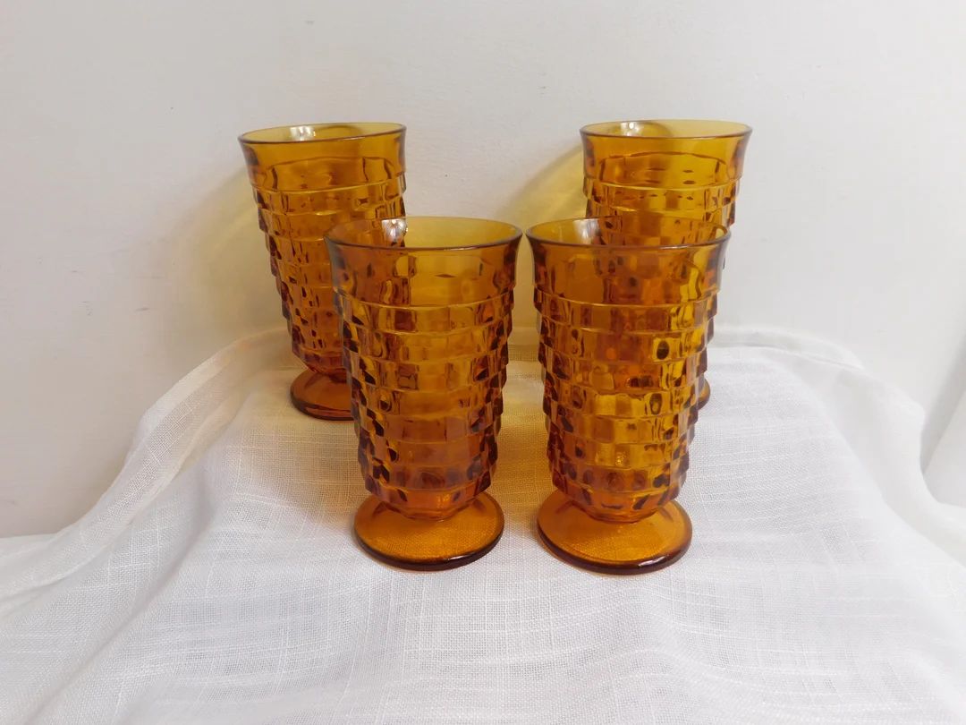 i4 - Indiana Glass Whitehall by Colony Amber Flared Iced Tea Glasses Lot of 4 | Etsy (US)