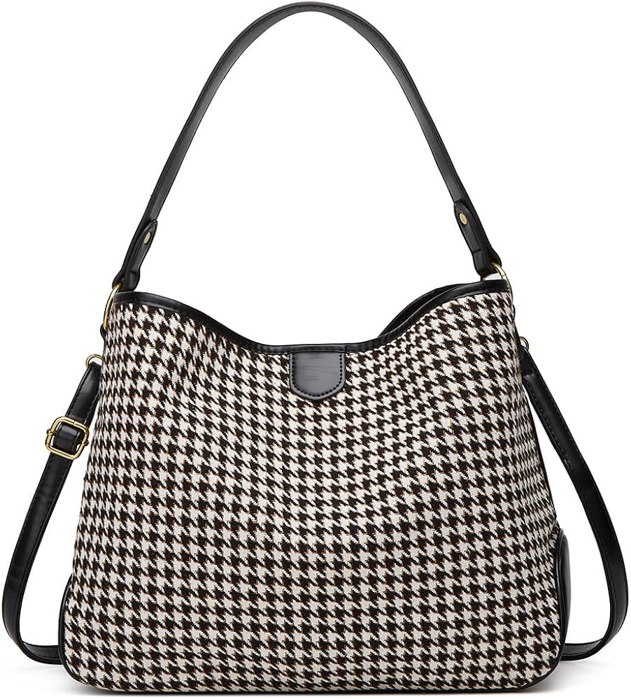 Women's Knitted Shoulder Crossbody Bag Fashion Checkered Handbag Large Totes Casual Work Top Hand... | Amazon (US)