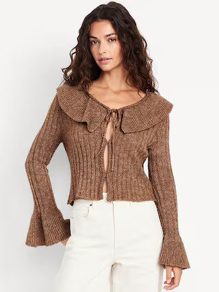 Wool-Blend Ruffle Tie-Front Cropped Cardigan | Old Navy (US)