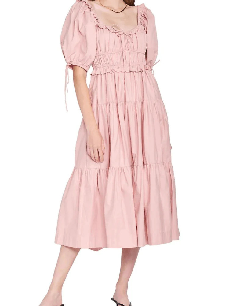 Brielle Cotton Poplin Midi Dress - Pink | Confête