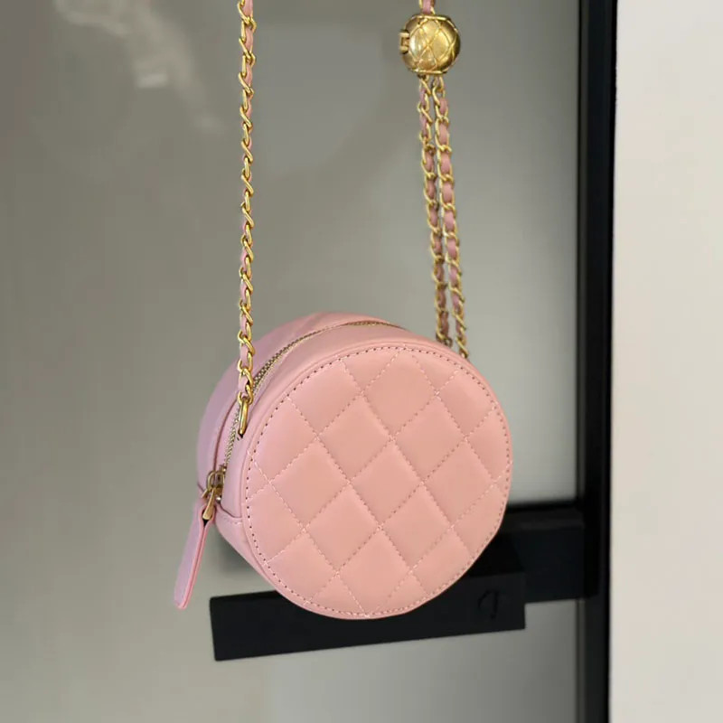 Round Cake Mini Women Designer Makeup Bag 12cm Gold Ball Hardware Adjustable Matelasse Chain Wais... | DHGate