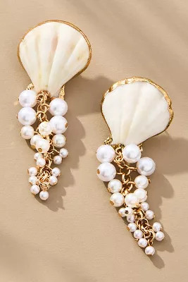 Shell Top Pearl Cluster Drop Earrings | Anthropologie (UK)