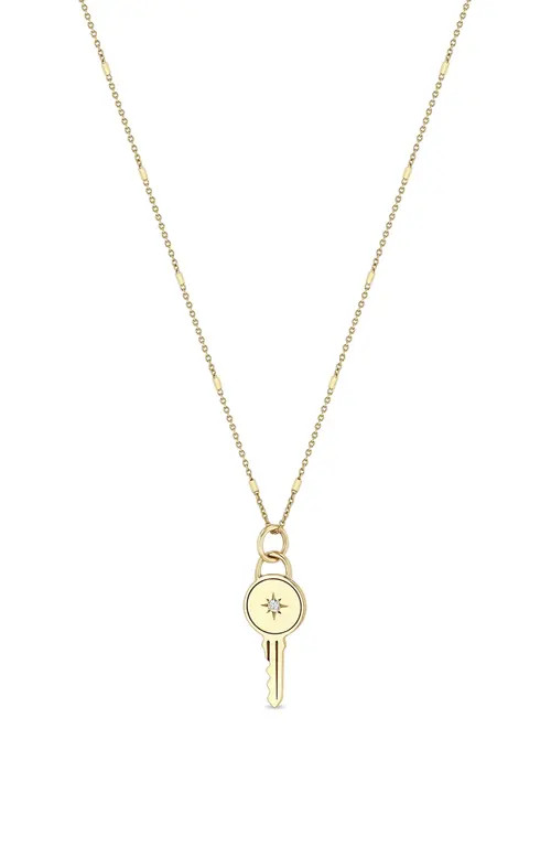Zoë Chicco Diamond Key Pendant Necklace in 14K Yellow Gold at Nordstrom, Size 18 | Nordstrom