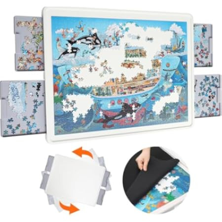ropoda 1500 Pieces 35"x26" Double-Sided Rotating Plastic Puzzle Board with Drawers and Cover, Portable Jigsaw Puzzle Board,Tilting Puzzle Board,Lazy Susan Spinning Puzzle Boards，Puzzle Table(Grey) | Amazon (US)