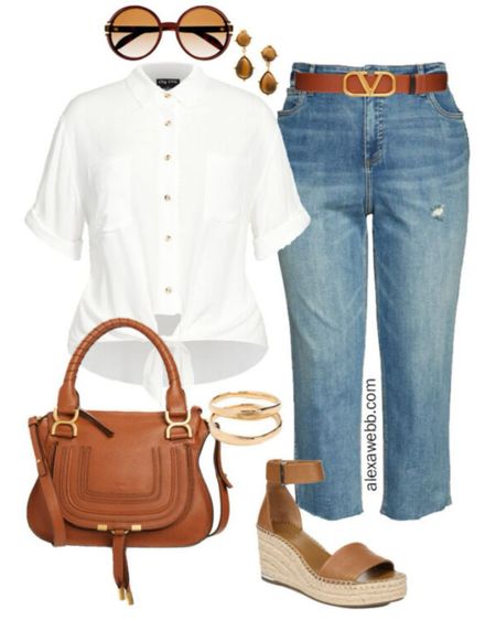 Straight Size to Plus Size - Jeans Outfit - A plus size summer outfit with a white shirt, mom jeans, and espadrille wedge sandals. Alexa Webb

#LTKplussize #LTKstyletip #LTKSeasonal