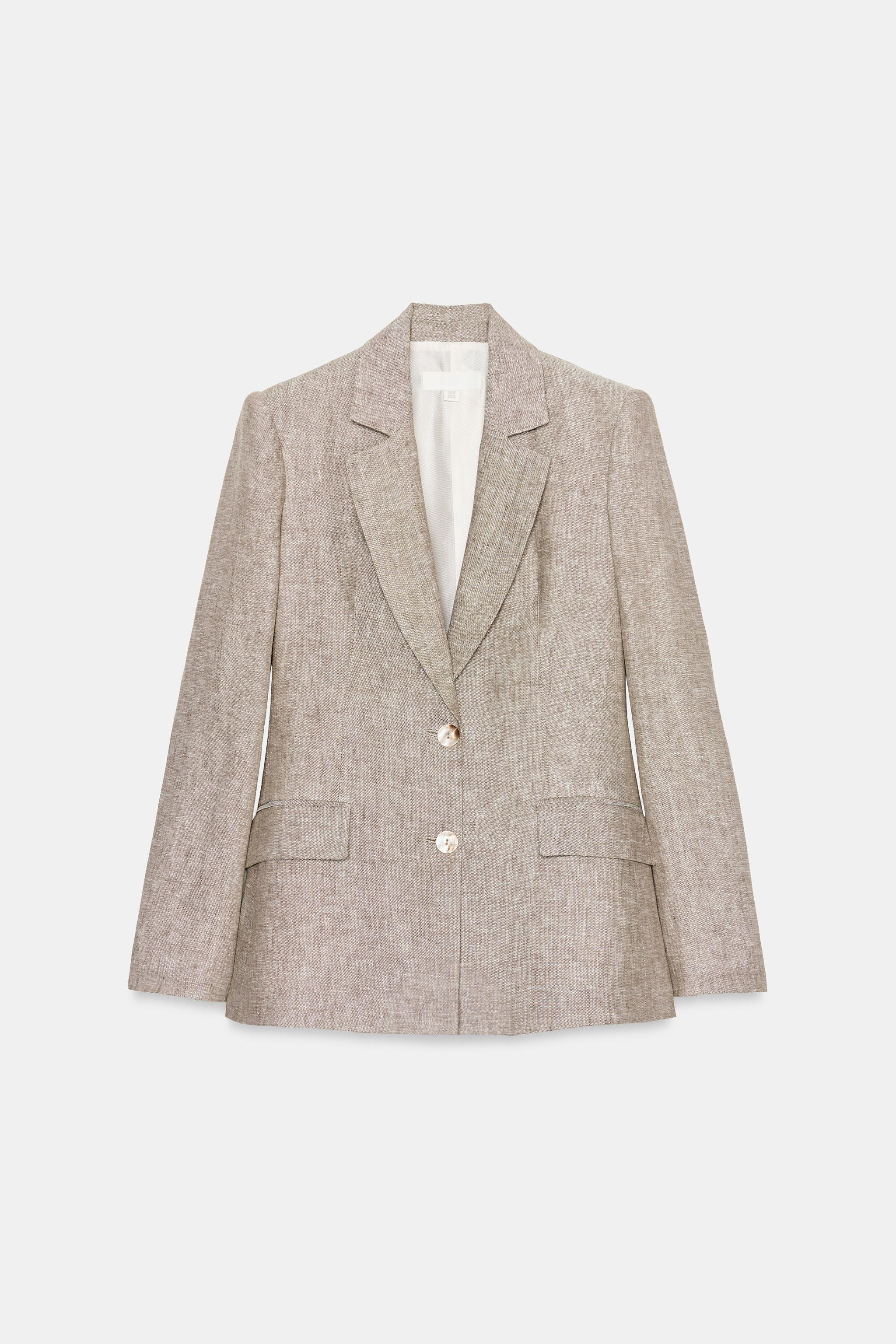 100% LINEN SHOULDER PAD BLAZER SET | Zara UK