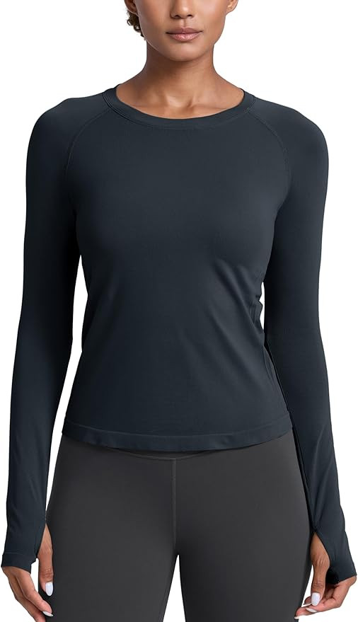 CRZ YOGA Seamless Long Sleeve Shirts for Women Waist - Workout Athletic Running Gym Yoga Tops Cre... | Amazon (US)