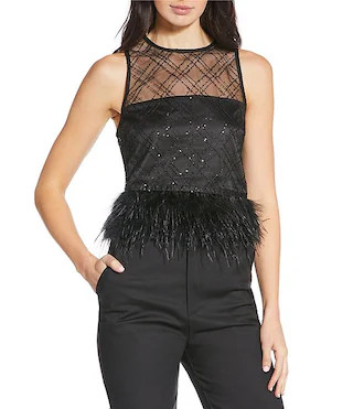 Lucy Paris Miley Woven Feather Trim Scoop Neck Sleeveless Blouse | Dillard's | Dillard's