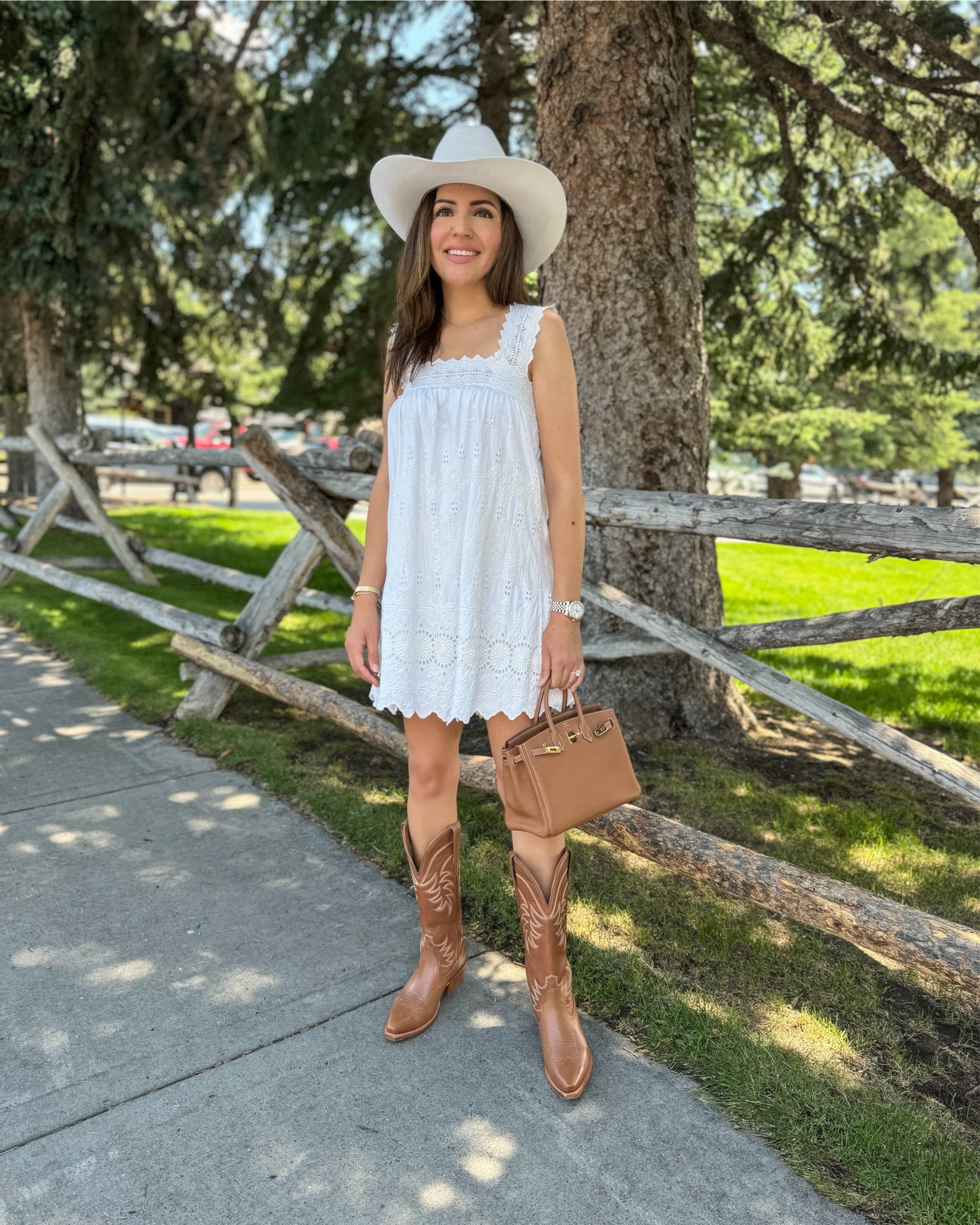 white dress and brown boots Stivali Macao western knee-high tall boots in ivory leather women's sh –  STIVALI NEW YORK main image 1