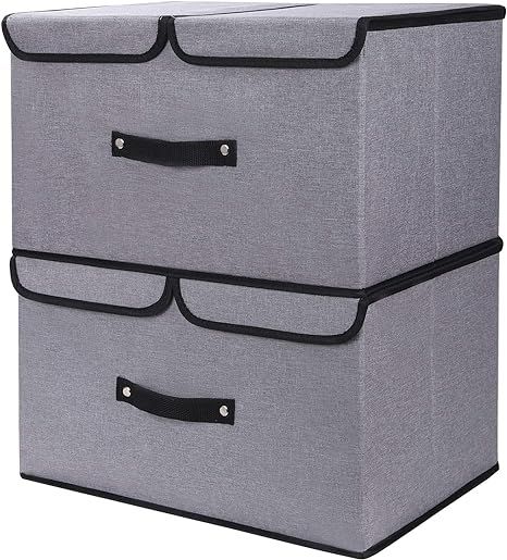 DIMJ Storage Bins with Lids, Large Foldable Storage Boxes Bins Double Lids Stackable Storage Box ... | Amazon (US)
