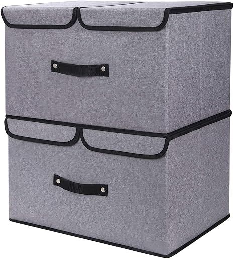 DIMJ Storage Bins with Lids, Large Foldable Storage Boxes Bins Double Lids Stackable Storage Box ... | Amazon (US)