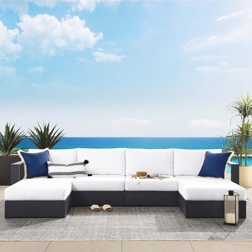 Modway Tahoe Aluminum 4-Piece Outdoor Patio Furniture Gray White, Modular Sectional Sofa Set with Chaise Lounges, Weather-Resistant Cushion, Ideal for Deck, Backyard, Poolside | Amazon (US)