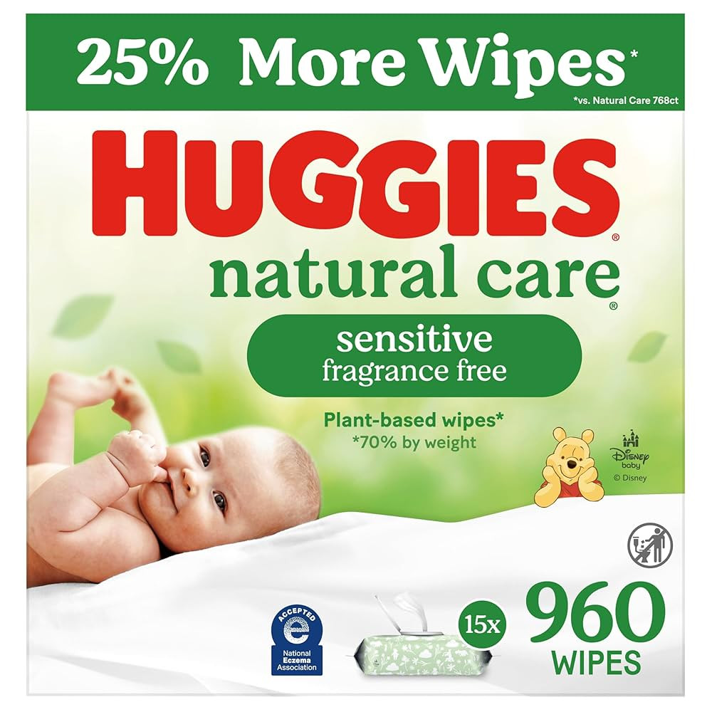 Huggies Natural Care Sensitive Baby Wipes, Unscented, Hypoallergenic, 99% Purified Water, 15 Flip... | Amazon (US)