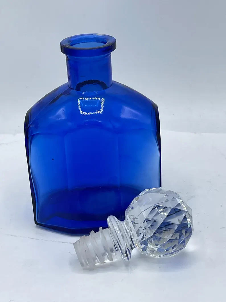Cobalt Blue Glass Bottle Decanter With Clear Crystal Stopper 5 Inches Tall - Etsy | Etsy (US)