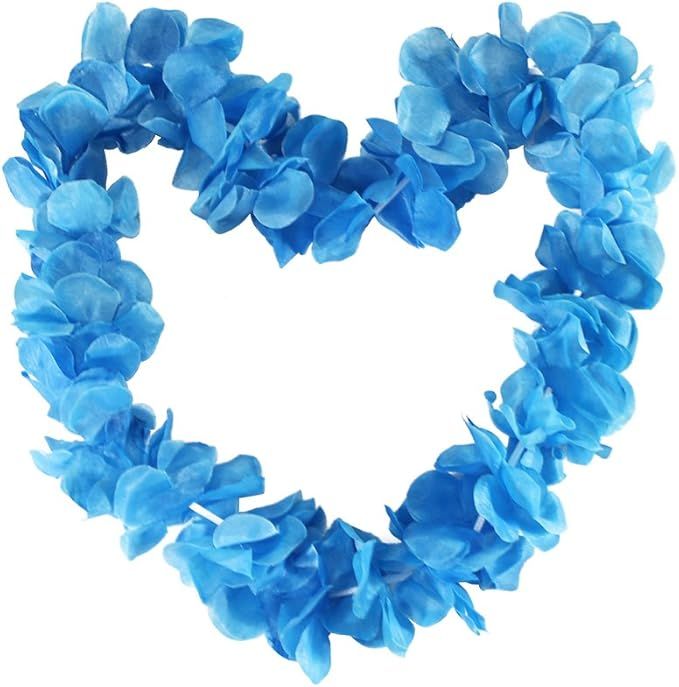 Tropical Hawaiian Luau Ruffled Simulated Silk Flower Leis Party Favor Pack of 10 - Light Blue | Amazon (US)