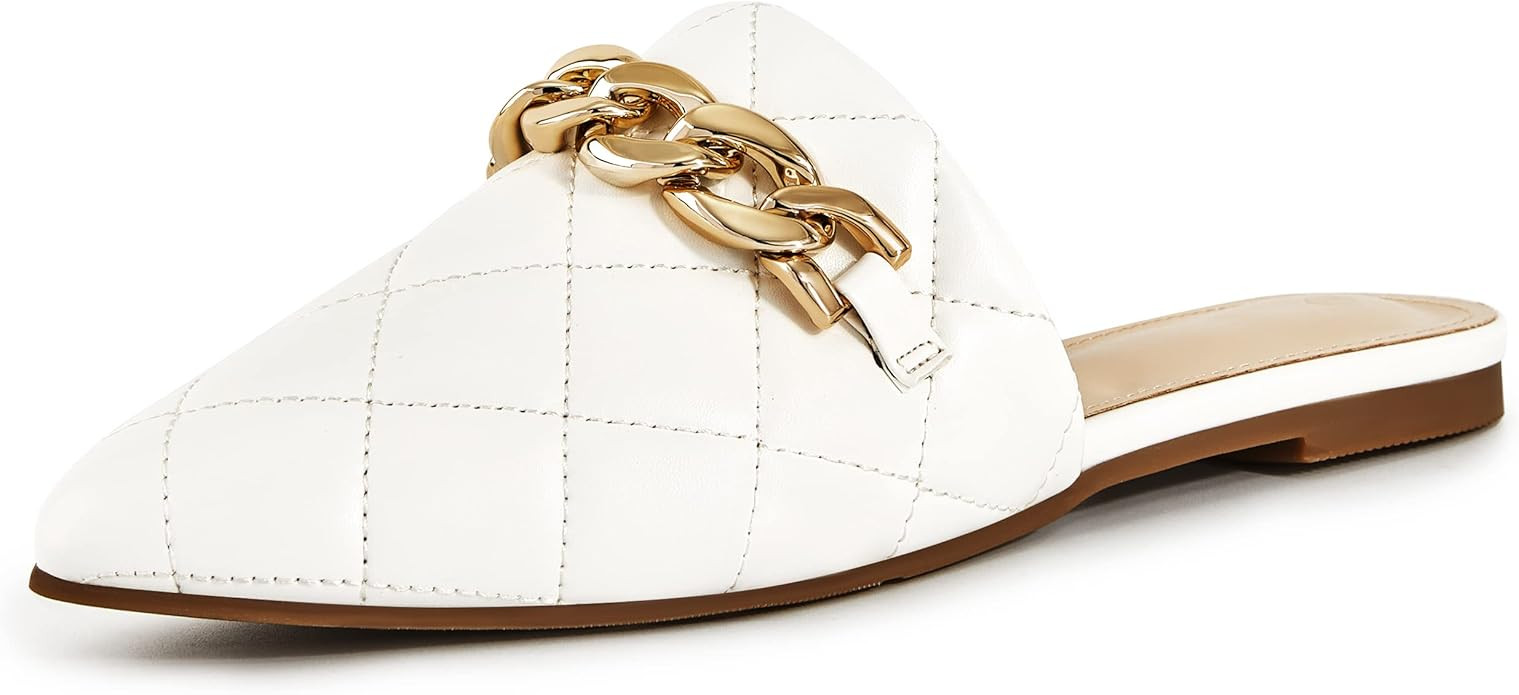 Coutgo Womens Flat Mules Closed Pointed Toe Slip on Low Heel Chain Loafers Slides Backless Shoes | Amazon (US)