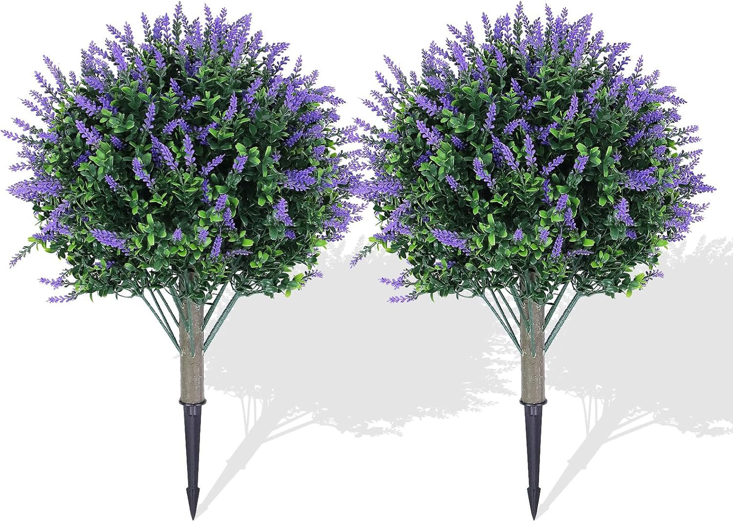 IdealHouse Set of of 2 Fake Lavender Topiary Ball Trees 23 in H UV Resistant Faux Boxwood Bushes and Ground Spike Outdoor Fake Shrubs Evergreen | Lowe's