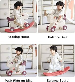 4 in 1 Rocking Horse for Toddlers 1-3 Years Old, Balance Bike Ride On Toys with Push Handle, Back... | Amazon (US)