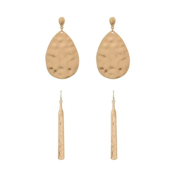 The Pioneer Woman Hammered Gold Duo Drop Earrings | Walmart (US)