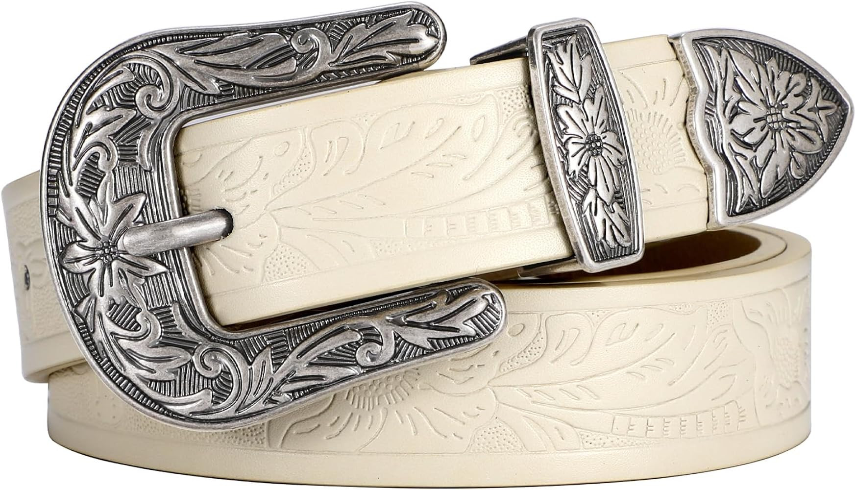 SANSTHS Western Belt For Women, Womens Cowboy Belt For Pants Jeans With Vintage Floral Carved Des... | Amazon (US)