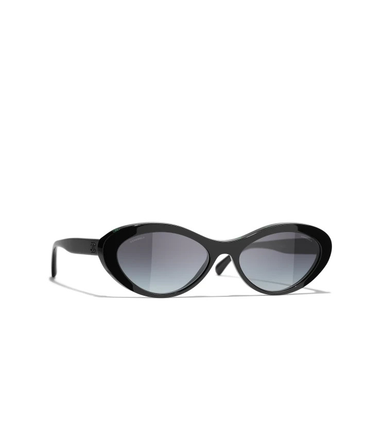 Oval Sunglasses

            Acetate
	
		Black & Green. Lenses: Gray, Gradient | Chanel, Inc. (US)