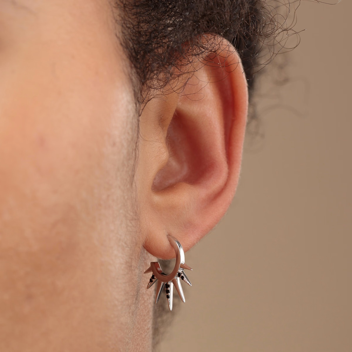 Silver Black Sun Spike Hoop Earrings | Wolf & Badger