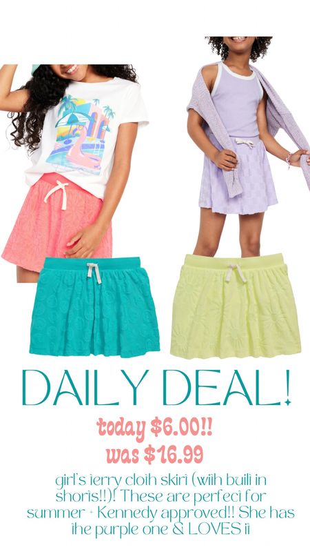 Old Navy deal of the day// girls squirts on sale for $6!! Kennedy loves you. She has the purple one and it has the built-in shorts. She actually wore it for cheer, but it be perfect for over a swimsuit or just style with a T-shirt.

#LTKKids #LTKSaleAlert #LTKFamily