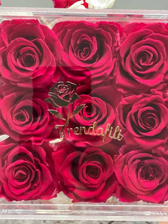 9 gold stem eternal roses in Krystal box | Etsy (US)