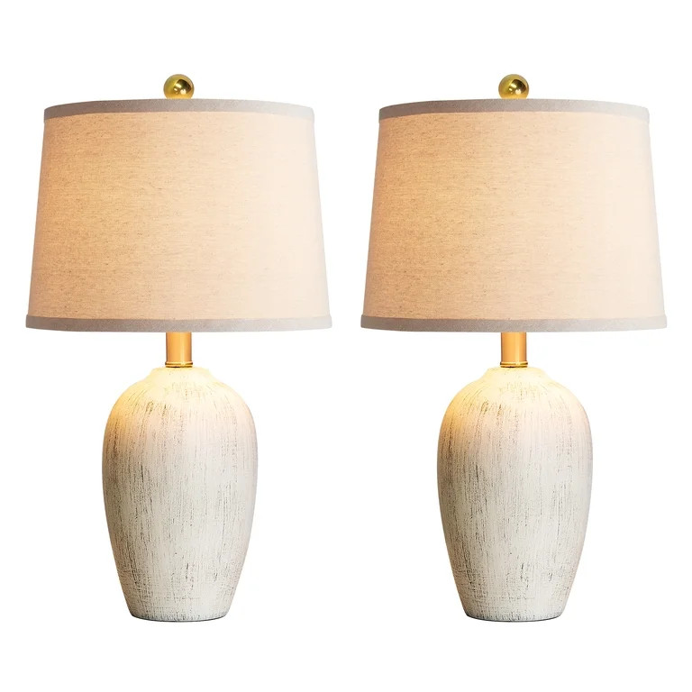 JUJUYUYOP 21" Linen Lampshade Off-White Ceramic Table Lamp Set of Two Ideal for Bedside Tables in... | Walmart (US)