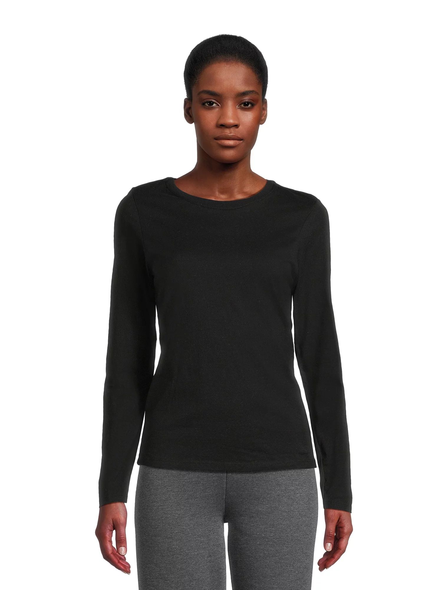 Hanes Women's Cotton Crew Neck T-Shirt with Long Sleeves, Sizes S-XXL | Walmart (US)