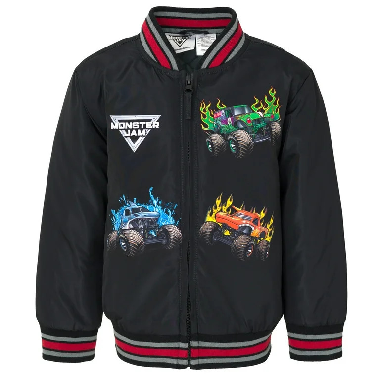 Monster Jam Grave Digger El Toro Loco Megalodon Zip Up Varsity Bomber Jacket Toddler to Little Ki... | Walmart (US)