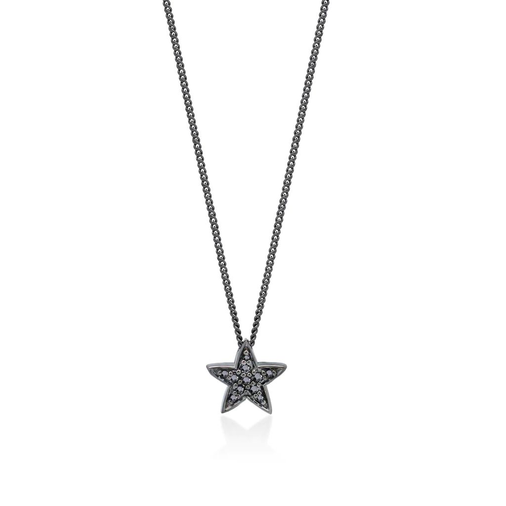 Black Diamond Star Pendant Necklace in Black Rhodium Plated Sterling Silver | Lois Hill Designs LLC