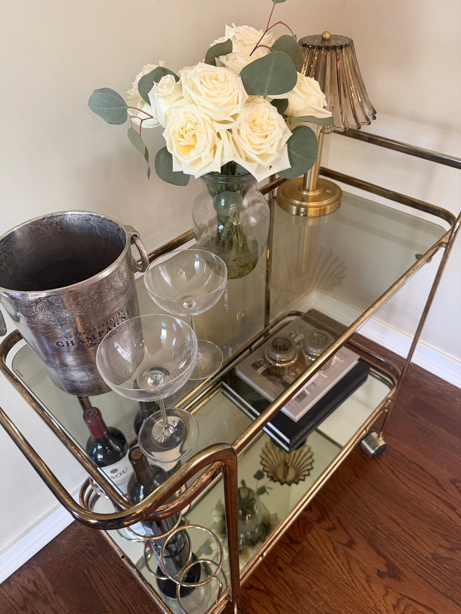 My vintage bar cart find styled to perfection! #barcart #vintage #thrifting #homebar #drinkstation #hosting #homestyle #homedecor #homeupdate #homerefresh #homedesign 

 #LTKOver40 #LTKHome #LTKSaleAlert
