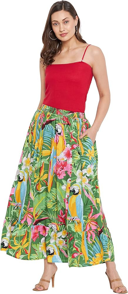 Women Floral Print Long Boho Maxi Skirt Elastic Waist Lightweight Pleated Ruffle Flowy Swing Skir... | Amazon (US)