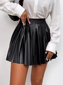 SHEIN PETITE High Waist Pleated PU Leather Skirt
   SKU: sw2201256003266069      
          (376 ... | SHEIN