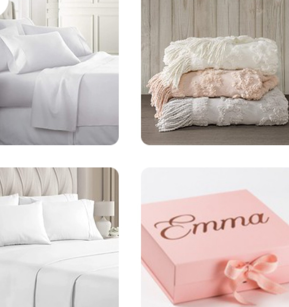 KING Size Sheets Set - 6 Piece Set Including 4 Pillowcases - Deep Pockets - Breathable, Soft Bed Sheets - Wrinkle Free - Machine Washable - White King Bed Sheets - 6 pc

Madison Park 100% Cotton Tufted Chenille Design With Fringe Tassel Luxury Elegant Chic Lightweight, Breathable Cover, Luxe Cottage Room Décor Summer Blanket, 50" x 60", Blush

King 6 Piece Sheet Set - Breathable & Cooling Bed Sheets - Hotel Luxury Bed Sheets for Women, Men, Kids & Teens - Comfy Bedding w/ Deep Pockets & Easy Fit - Soft & Wrinkle Free - King White Sheets

Luxury Personalized Gift box with Name on outside.





#LTKfindsunder50 #LTKhome #LTKsalealert