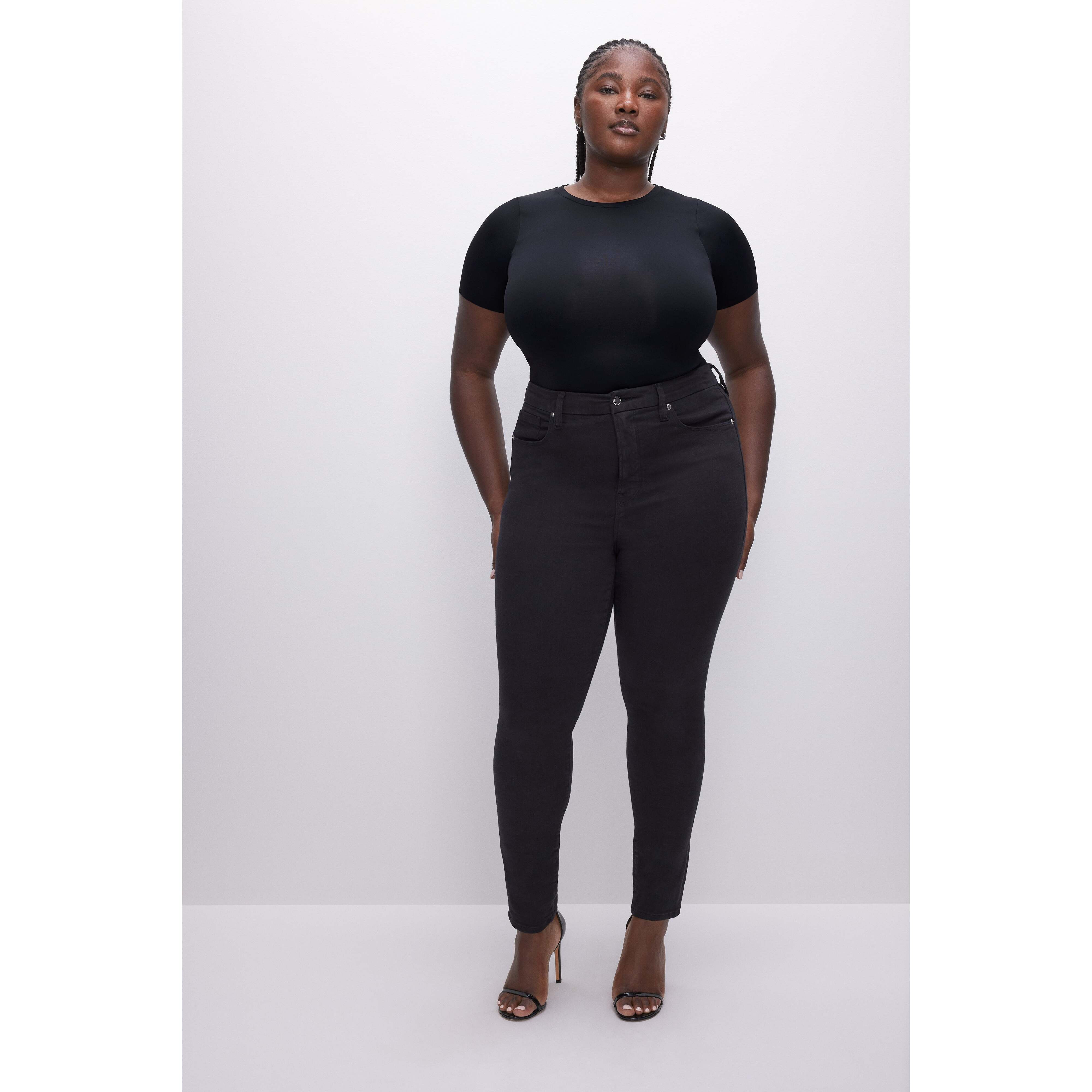 Women's Good Legs Skinny Jeans | Extra Stretch, Flat Tummy Tech, Gap-Proof Waistband High Waisted Skinny Jeans | Black, Size 10 | Good American