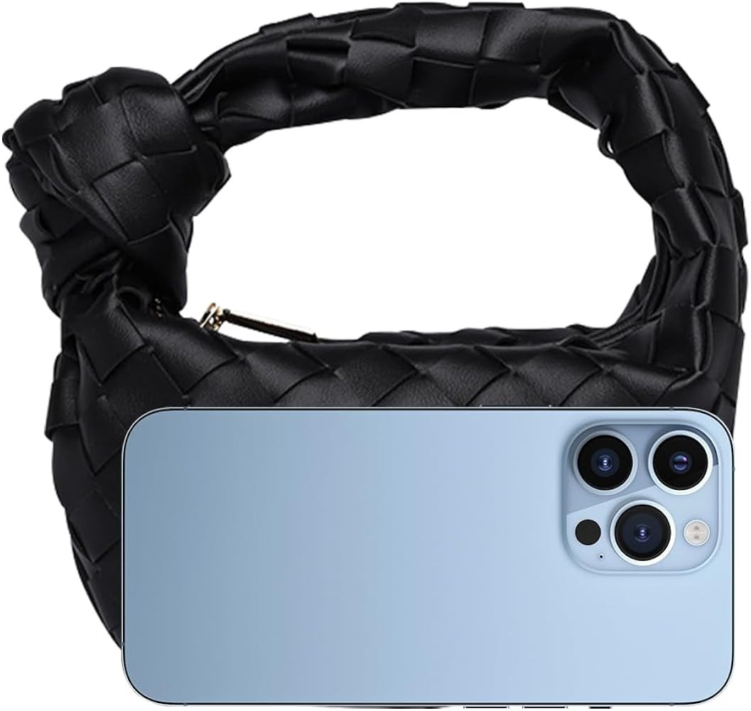 JBB Woven Handbag Bag for Women Leather Shoulder Bags Knotted Purse Soft Mini Hobo Clutch Black | Amazon (US)