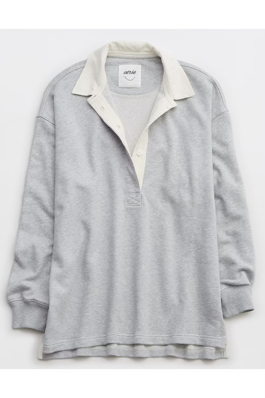 Aerie Prep Rally Rugby Sweatshirt Women's Medium Heather Gray XXS | Aerie