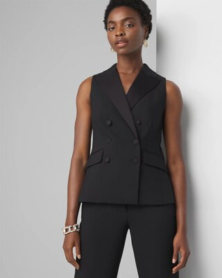 Women's Double-Breasted Tuxedo Vest in Black size 6 | White House Black Market | White House Black Market